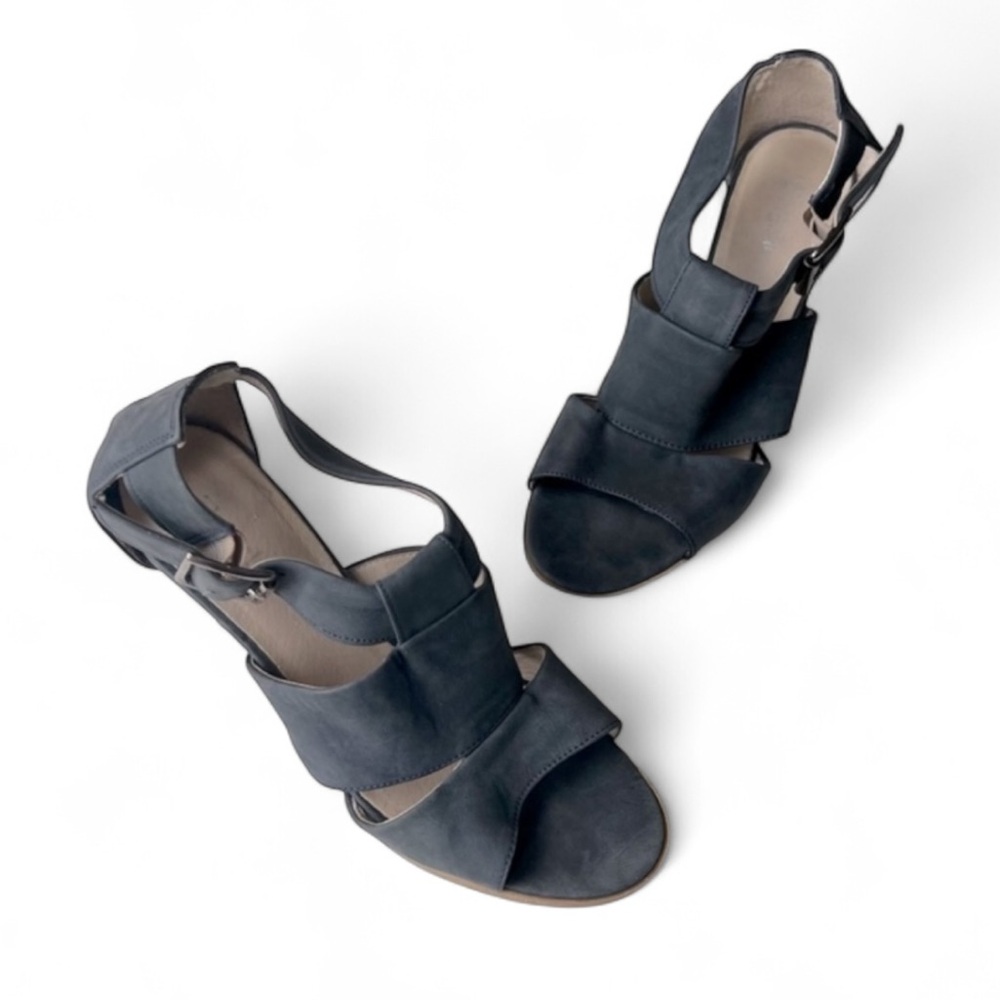 Bargala Vintage Women's Navy Suede Open Toe Heels Sz 39/8-8.5